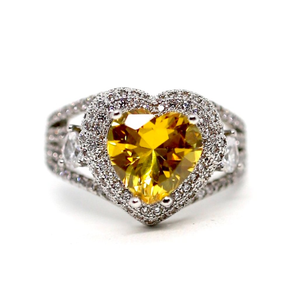 18kt Gold Dipped Halo Pave Halo Yellow Topaz Ring 45$